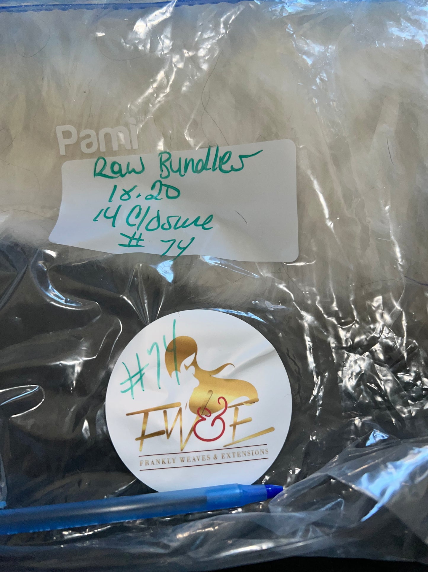 #74 Indian hair Bundles 18.20 and 7X7 closure