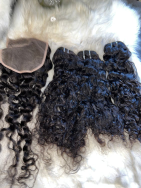 #700 Spanish Wavy Bundles 16.18.20 with 18 inch HD Closure