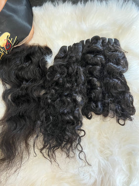 #69 Burmese Curly Bundle Deal ,5X5 HD Closure