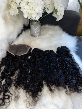 #700 Spanish Wavy Bundles 16.18.20 with 18 inch HD Closure